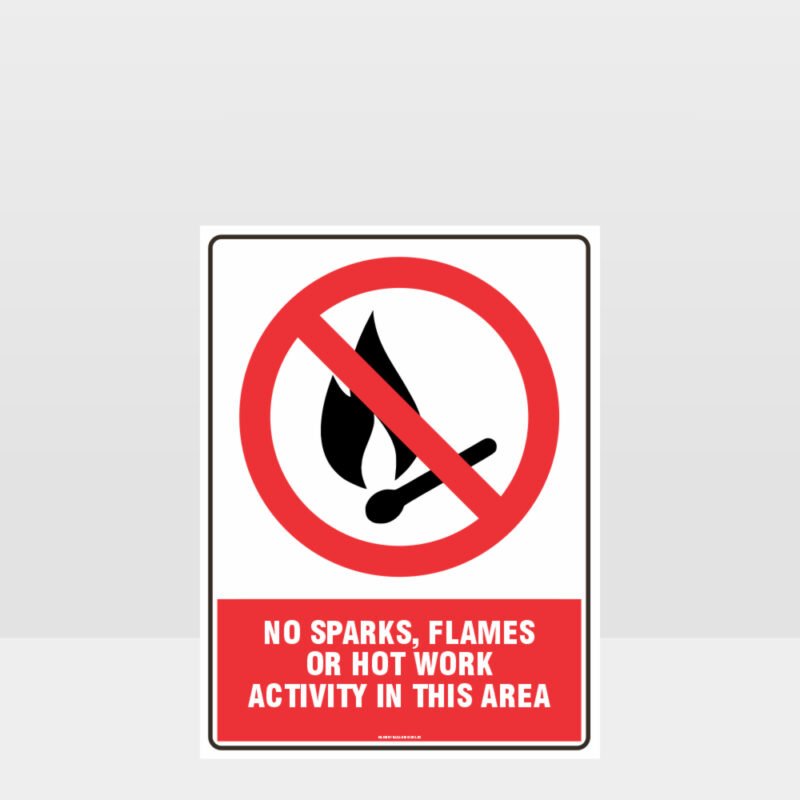 Prohibition No Sparks Flames or Hot Work Sign