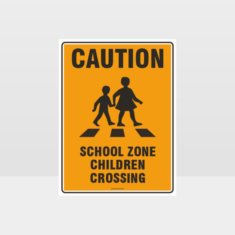 Caution School Zone Children Crossing Sign