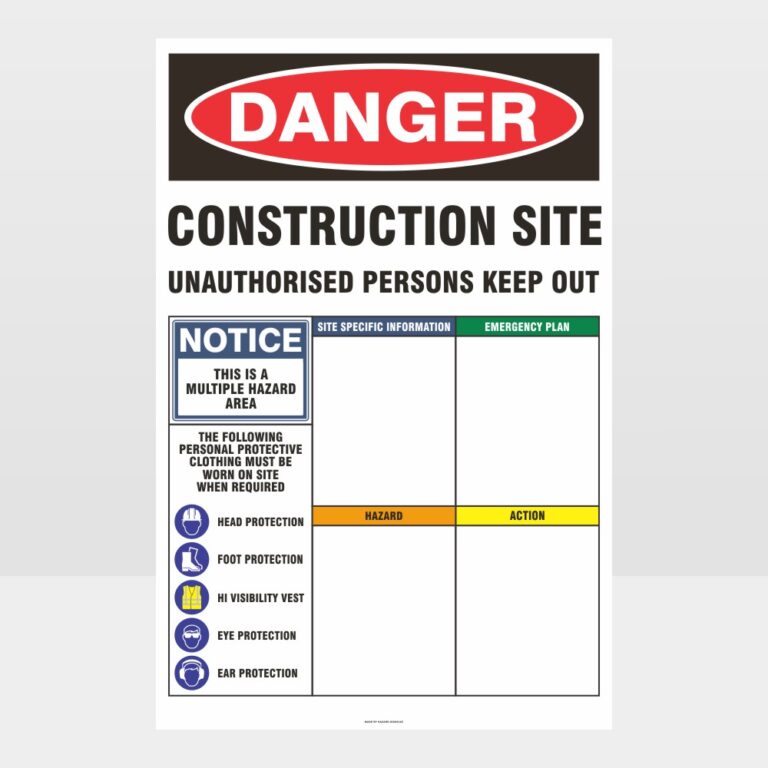 Danger Construction Site - Notice/Information Sign - HAZARD SIGNS NZ