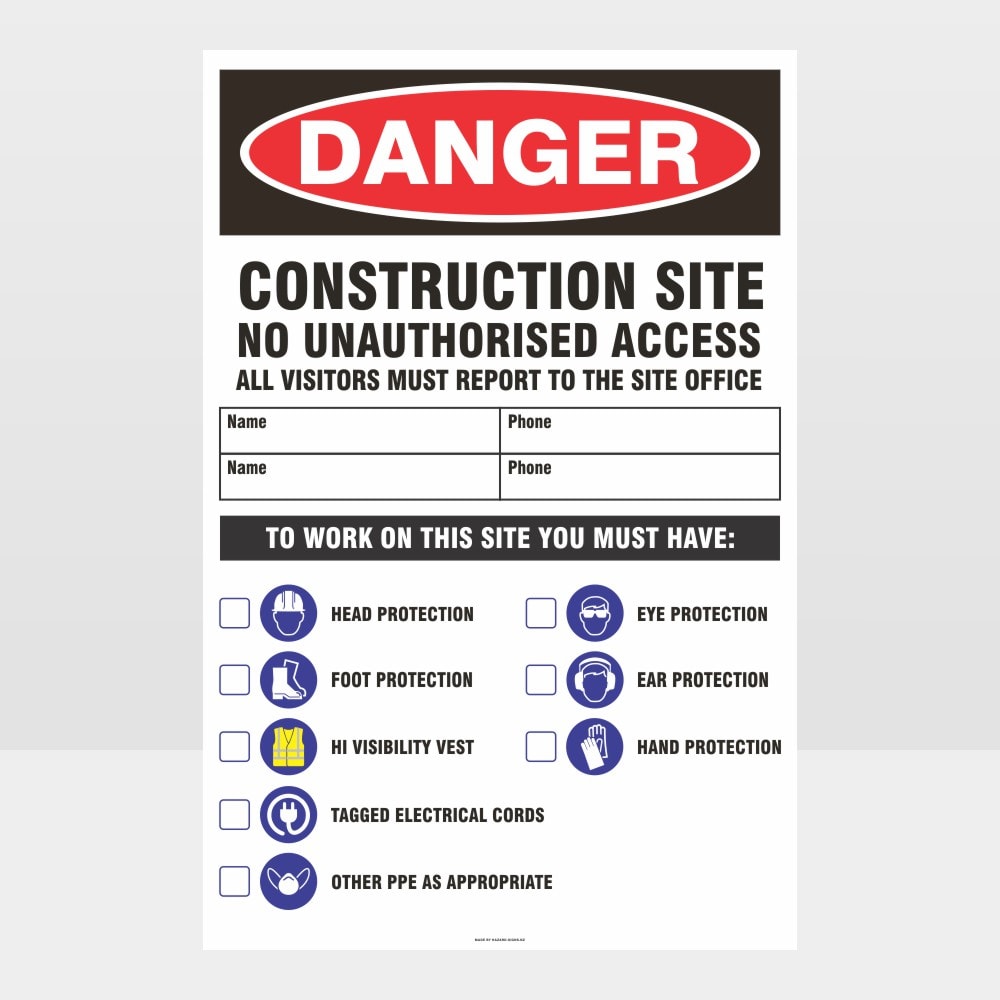 Danger Construction Site Large Sign 01 - Notice/Information Sign ...