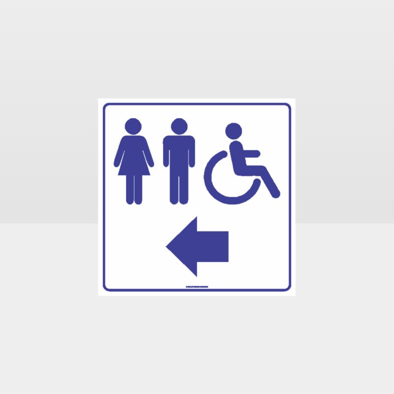 Male Female Accessible Toilets Left Arrow White Sign