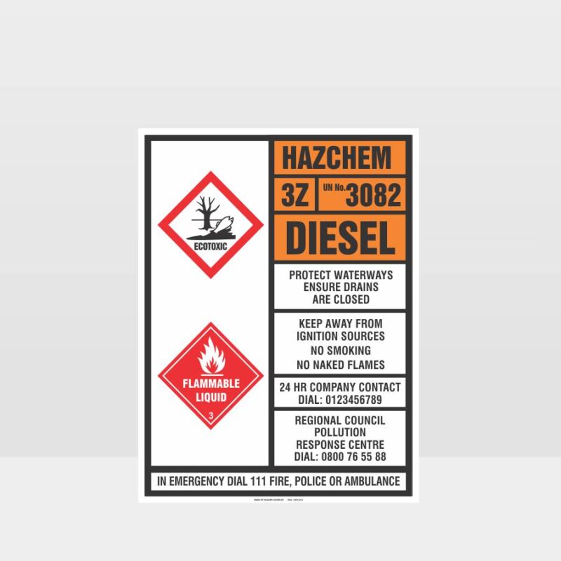 HAZCHEM 3Z UN 3082 Diesel Sign (Portrait)