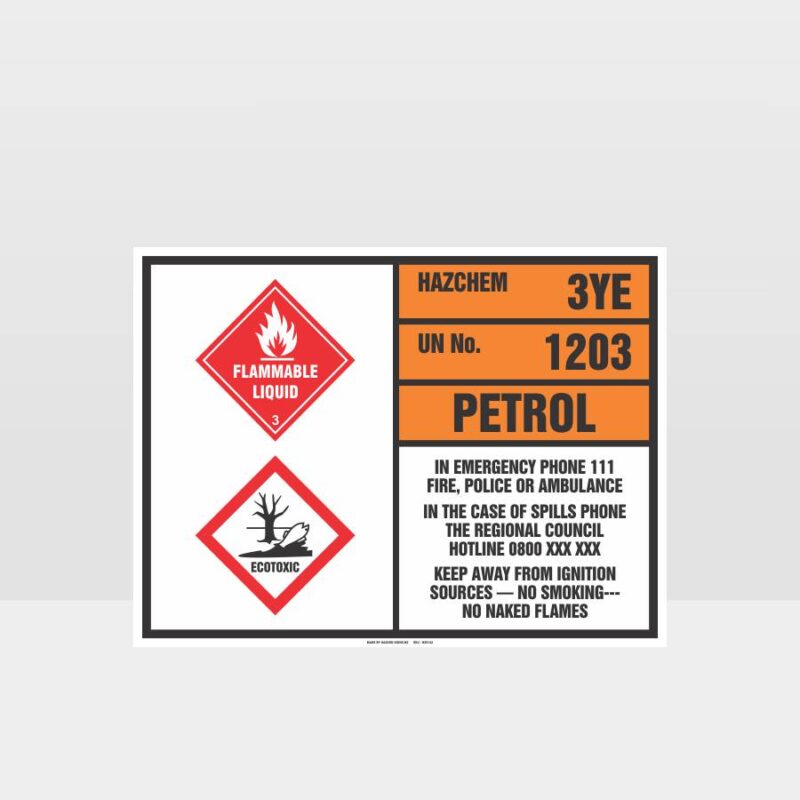 3YE 1203 Petrol HAZCHEM Sign