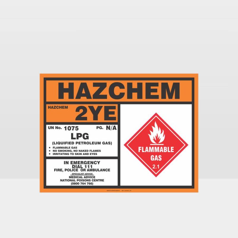 HAZCHEM 2YE LPG Sign - Hazardous Signs HAZARD SIGNS NZ