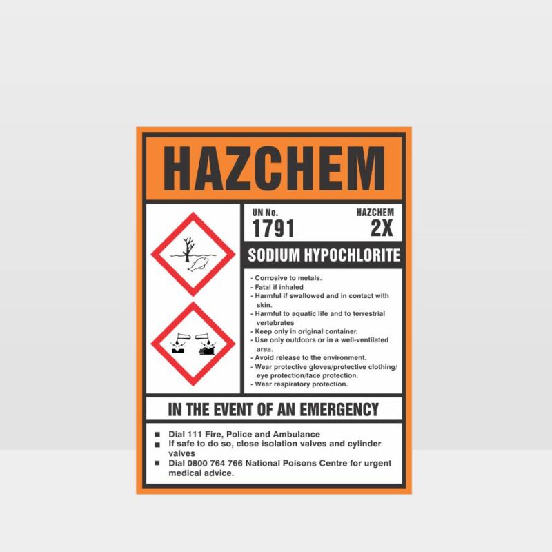 HAZCHEM Sodium Hypochlorite Sign