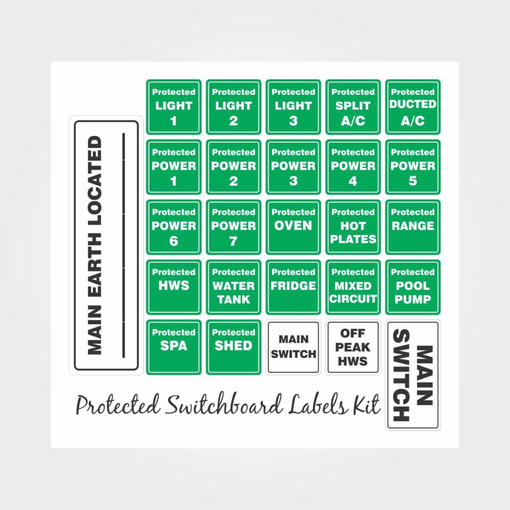 Protected Switchboard Labels Kit - Electrical Labels - HAZARD SIGNS NZ