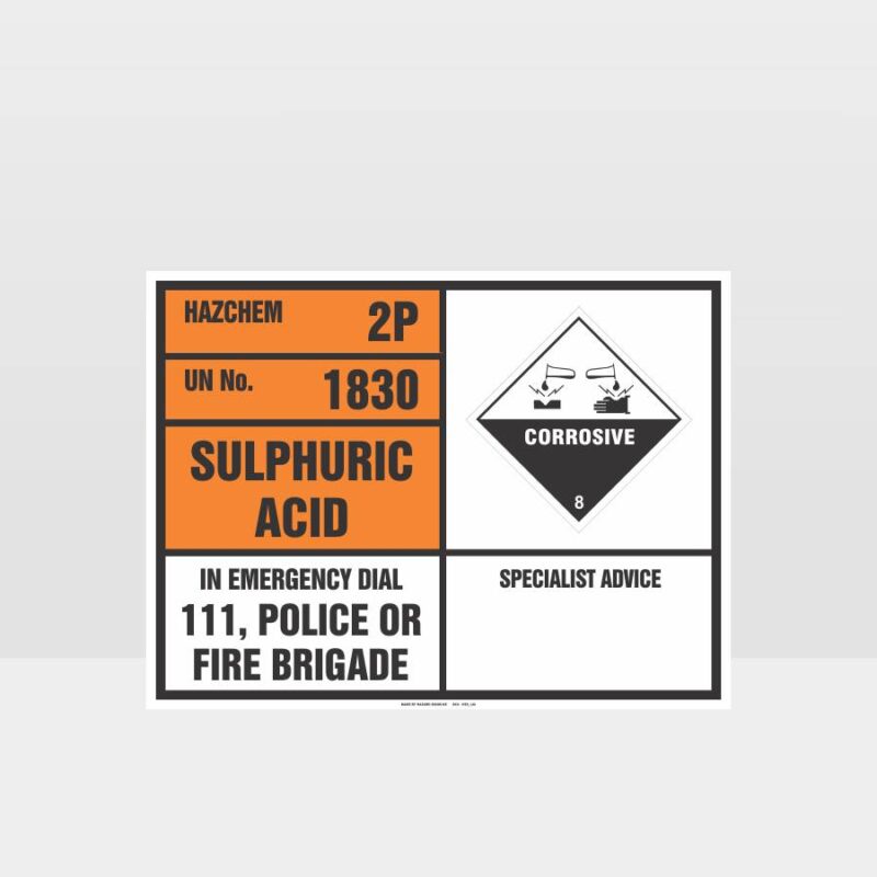 Sulphuric Acid Emergency Information Panel Sign