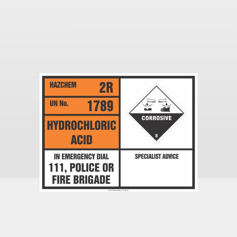 Hydrochloric Acid Emergency Information Panel Sign