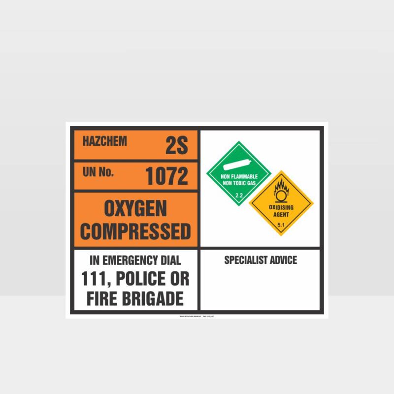 Oxygen Compressed Emergency Information Panel Sign