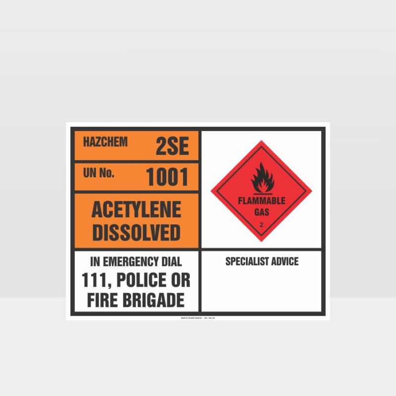 Acetylene Dissolved Emergency Information Panel Sign