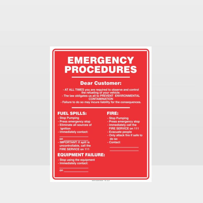 Emergency Procedures Sign