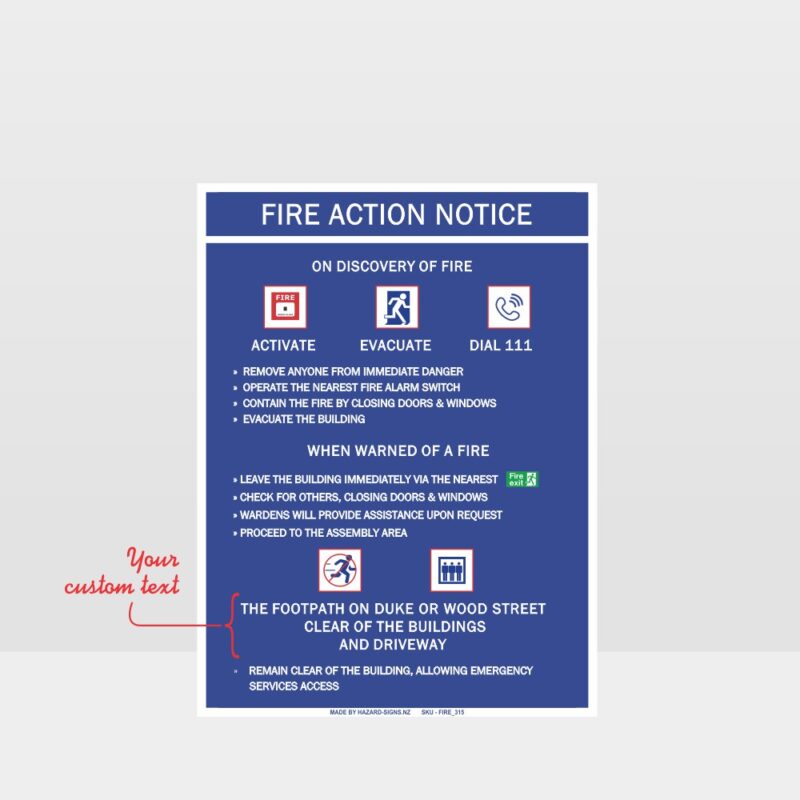 Custom Fire Action Notice Sign