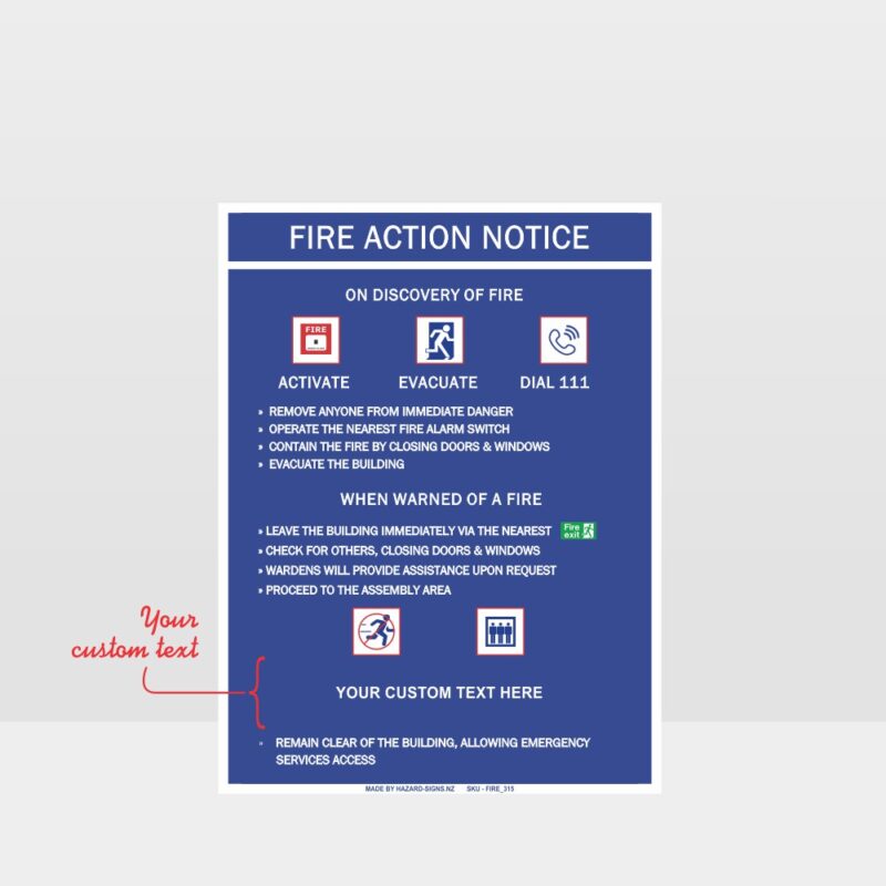 Custom Fire Action Notice Sign